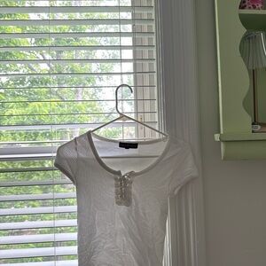 Almost Famous White Fitted Buttoned T-Shirt